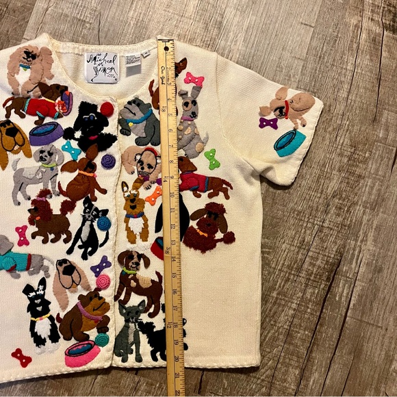 Vintage Michael Simon Dog Cardigan Sweater M Novelty Appliqué Grandmacore - Picture 7 of 12